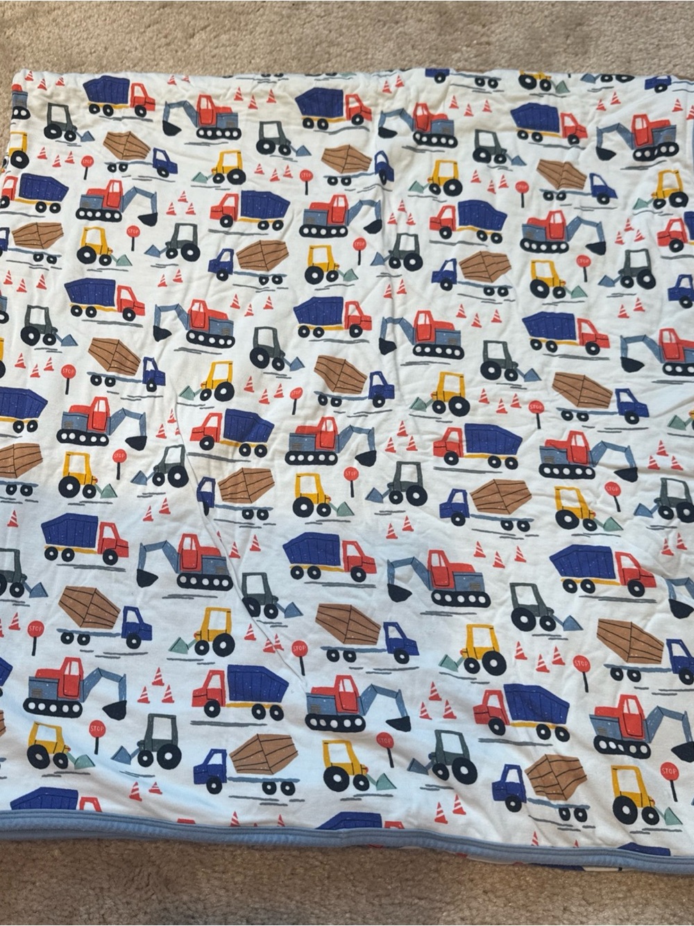Little Sleepies Bamboo Cloud Blanket 50x50 Blue Construction Vehicles Reversible